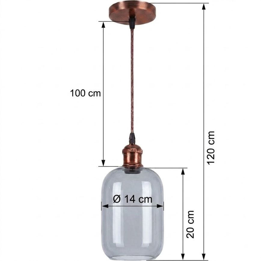 Brilagi - Pendul LED pe cablu RETRO GLASS 1xE27/60W/230V Ø 14 cm cupru/gri fumuriu