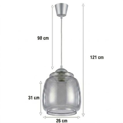 Brilagi - Lustra LED pe cablu RETRO GLASS 1xE27/60W/230V Ø 26 cm argintiu/gri fumuriu