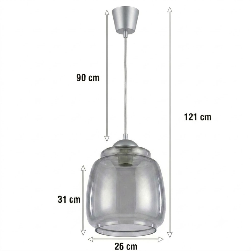 Brilagi - Lustra LED pe cablu RETRO GLASS 1xE27/60W/230V Ø 26 cm argintiu/gri fumuriu