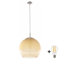 BRILAGI - Lustru LED pe cablu RETRO GLASS 1xE27/60W/230V crom mat/bej fumuriu