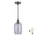 BRILAGI - Lustru LED pe cablu RETRO GLASS 1xE27/60W/230V Ø 14 cm negru/gri fumuriu