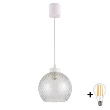 Brilagi - Lustru LED pe cablu RETRO GLASS 1xE27/60W/230V Ø 25 cm alb/gri fumuriu