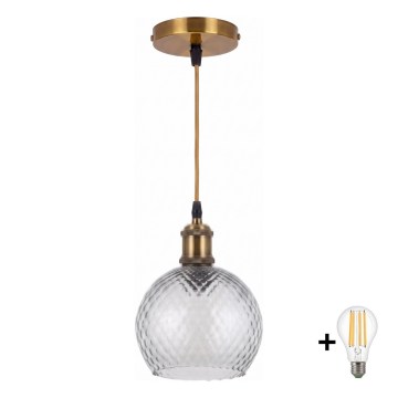 BRILAGI - lustru LED pe cablu RETRO GLASS 1xE27/60W/230V Ø 25 cm auriu/gri fumuriu
