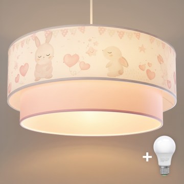 Brilagi - Lustru LED pentru copii BOBO cu cablu, 1xE27/60W/230V, Ø 40 cm, crem/roz/cu iepurași