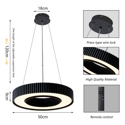 Brilagi - Lustră LED dimabilă pe cablu LUMIX LED/48W/230V 3000-6000K neagră Ø 50 cm + telecomandă
