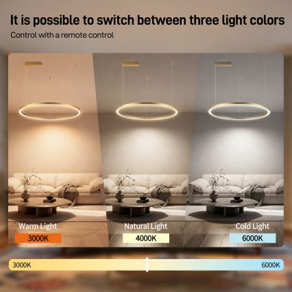 Brilagi - Lustra LED dimabilă suspendată pe cablu PORTOFINO LED/60W/230V 3000-6000K diam. 80 cm auriu + telecomandă