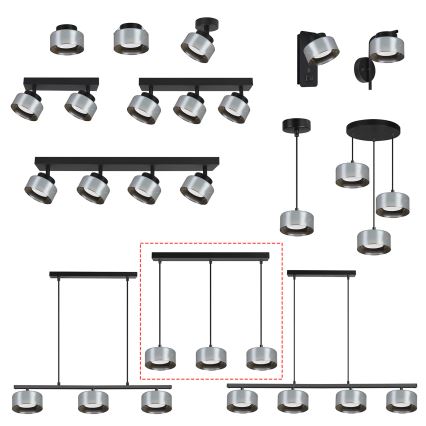 Brilagi - Lustru LED RGB+CCT reglabil, suspendat pe cablu AURA LUX 3xGX53/14W/230V 2700-6500K Wi-Fi Tuya negru/fumuriu