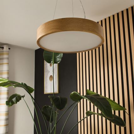 Brilagi - Lustră suspendată pe cablu LED RGBW dimmabilă CARVALHO 3xE27/15W/230V 2700-6500K Wi-Fi, finisaj stejar, Ø 47,5 cm