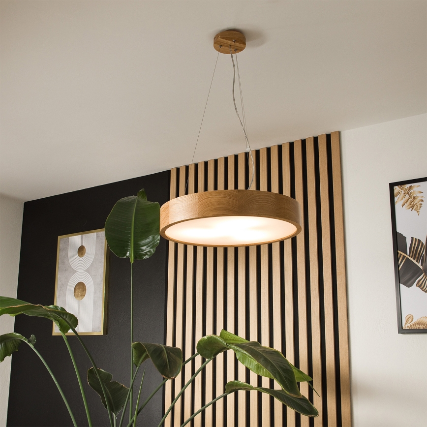 Brilagi - Lustră suspendată pe cablu LED RGBW dimmabilă CARVALHO 3xE27/9W/230V 2700-6500K Wi-Fi, finisaj stejar, Ø 47,5 cm