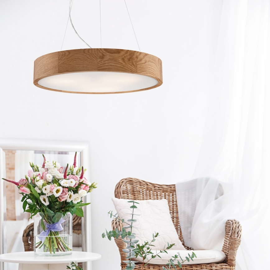 Brilagi - Lustră suspendată pe cablu LED RGBW dimmabilă CARVALHO 3xE27/9W/230V 2700-6500K Wi-Fi, finisaj stejar, Ø 47,5 cm