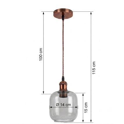 Brilagi - Lampă LED suspendată pe cablu RETRO GLASS 1xE27/60W/230V Ø 14 cm alb/gri fumuriu