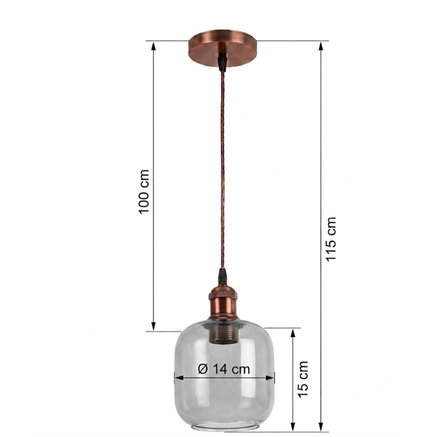 Brilagi - Lampă LED suspendată pe cablu RETRO GLASS 1xE27/60W/230V Ø 14 cm alb/gri fumuriu