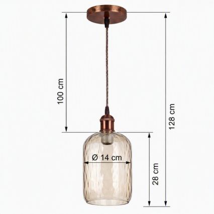 Brilagi - Lustră LED pe cablu RETRO GLASS 1xE27/60W/230V Ø 14 cm cupru/maro fumuriu