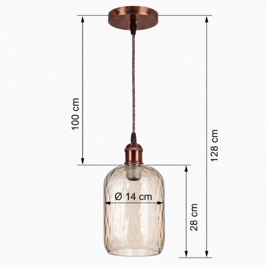Brilagi - Lustră LED pe cablu RETRO GLASS 1xE27/60W/230V Ø 14 cm cupru/maro fumuriu