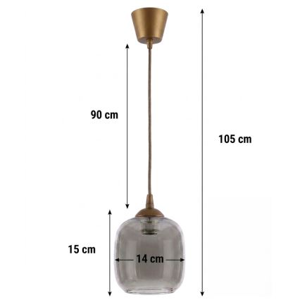 Brilagi - Lustră LED suspendată pe cablu RETRO GLASS 1xE27/60W/230V, diam. 14 cm, maro/gri fumuriu