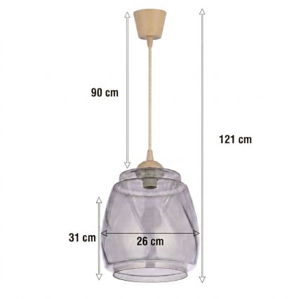 Brilagi - Lustră LED suspendată pe cablu RETRO GLASS 1xE27/60W/230V Ø 26 cm bej/gri fumuriu