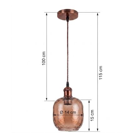 Brilagi - Pendul LED cu cablu RETRO GLASS 1xE27/60W/230V Ø 14 cm alb/maro fumuriu
