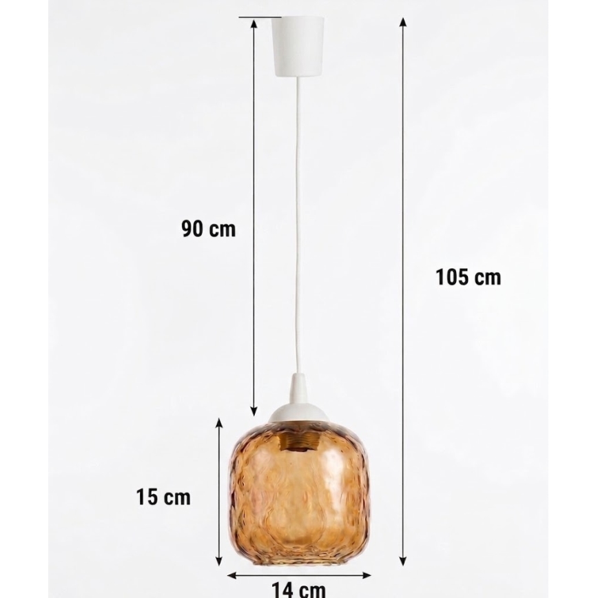 Brilagi - Pendul LED cu cablu RETRO GLASS 1xE27/60W/230V Ø 14 cm alb/maro fumuriu