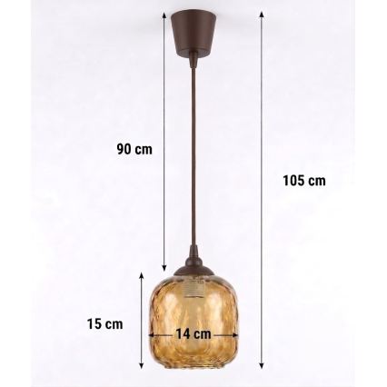 Brilagi - Lustră LED suspendată pe cablu RETRO GLASS 1xE27/60W/230V Ø 14 cm maro/maro fumuriu