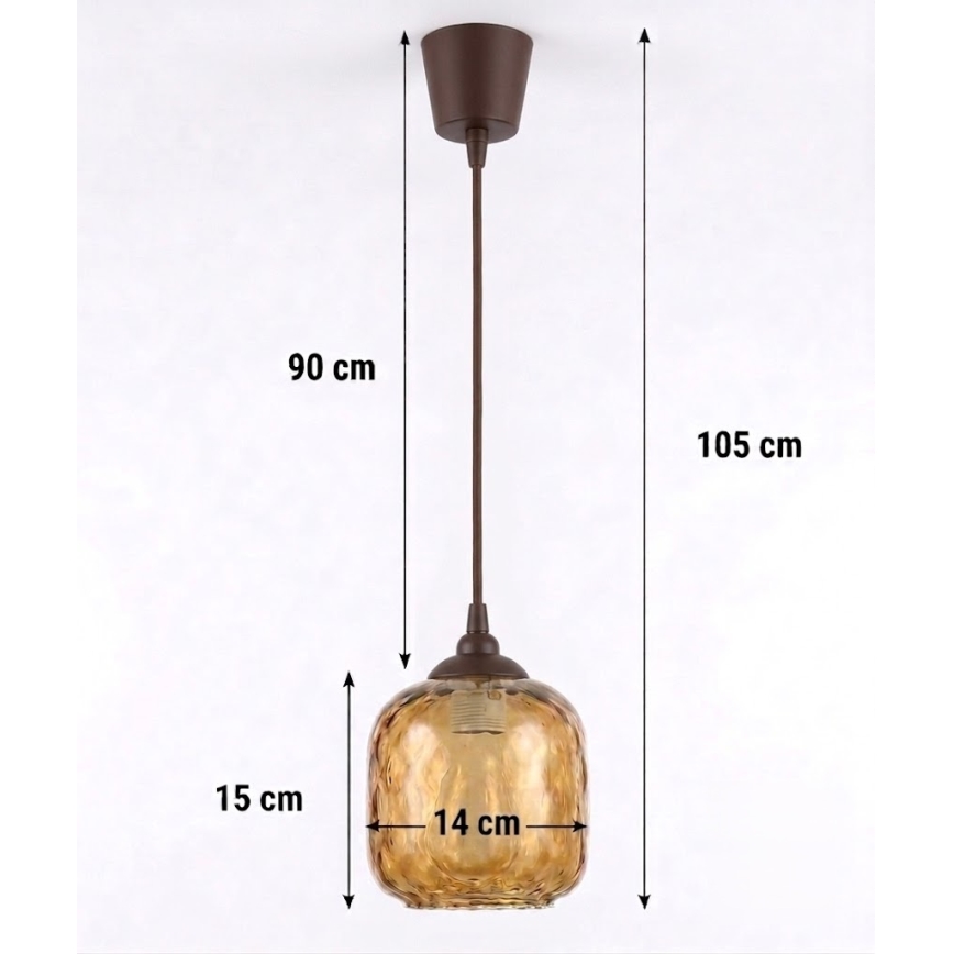 Brilagi - Lustră LED suspendată pe cablu RETRO GLASS 1xE27/60W/230V Ø 14 cm maro/maro fumuriu