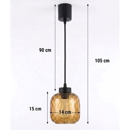 Brilagi - Pendul LED pe cablu RETRO GLASS 1xE27/60W/230V, diam. 14 cm, negru/maro fumuriu