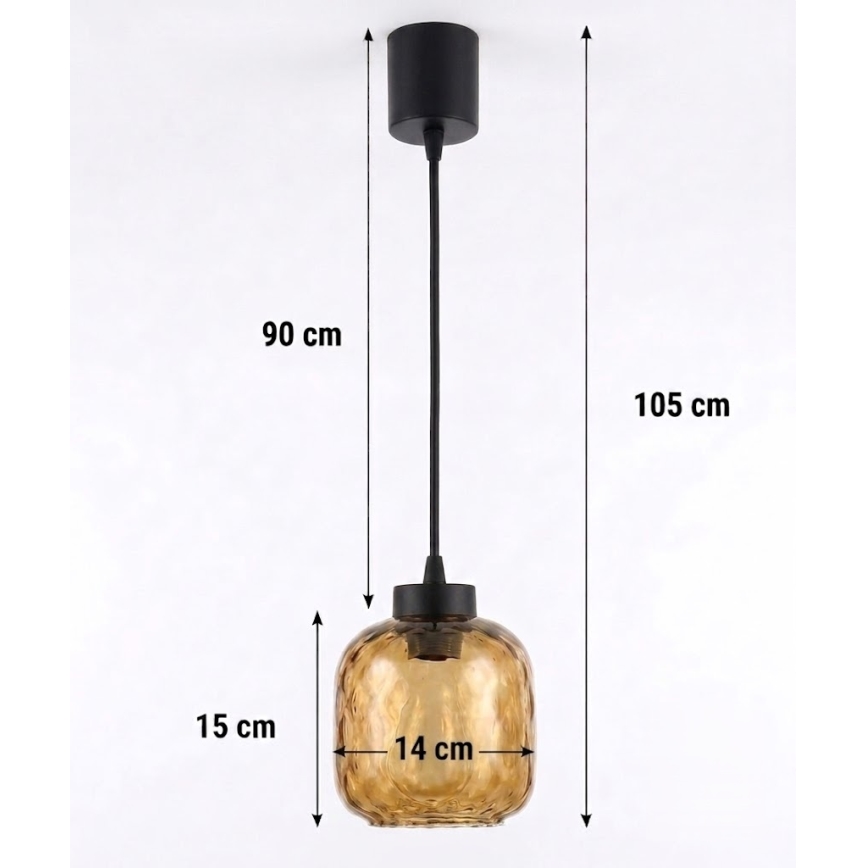 Brilagi - Pendul LED pe cablu RETRO GLASS 1xE27/60W/230V, diam. 14 cm, negru/maro fumuriu