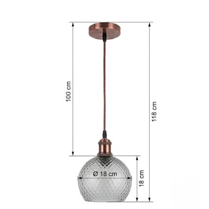Brilagi - Lustră LED suspendată pe cablu RETRO GLASS 1xE27/60W/230V Ø 18 cm alb/gri fumuriu