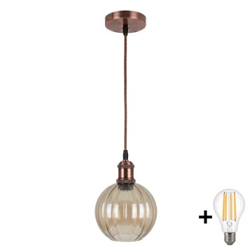 Brilagi - Lustru LED suspendat pe cablu RETRO GLASS 1xE27/60W/230V, diam. 18 cm, alb/maro fumuriu