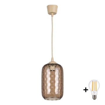 Brilagi - Lustru LED suspendat pe cablu RETRO GLASS 1xE27/60W/230V Ø 14 cm bej/maro fumuriu