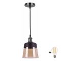 BRILAGI - Lustru LED suspendat pe cablu RETRO GLASS 1xE27/60W/230V Ø 15,5 cm negru/bej fumuriu