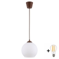 Brilagi - Lustru LED suspendat pe cablu RETRO GLASS 1xE27/60W/230V Ø 15 cm maro/alb