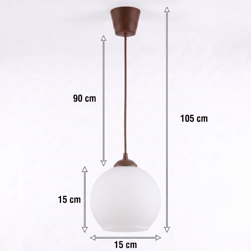 Brilagi - Lustru LED suspendat pe cablu RETRO GLASS 1xE27/60W/230V Ø 15 cm maro/alb