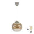 Brilagi - Lustru LED suspendat pe cablu RETRO GLASS 1xE27/60W/230V Ø 18 cm argintiu/maro fumuriu