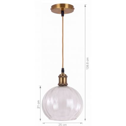 BRILAGI - Lustru LED suspendat pe cablu RETRO GLASS 1xE27/60W/230V Ø 25 cm auriu/transparent