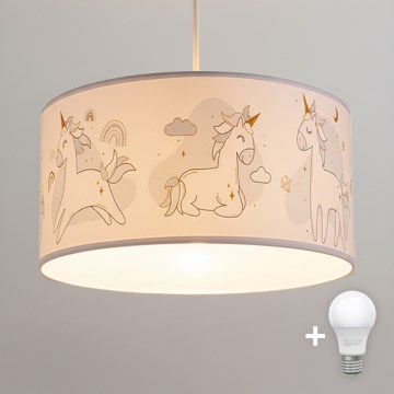Brilagi - Lustru LED suspendat pentru copii pe cablu BOBO 1xE27/10W/230V Ø 35 cm alb/unicorni
