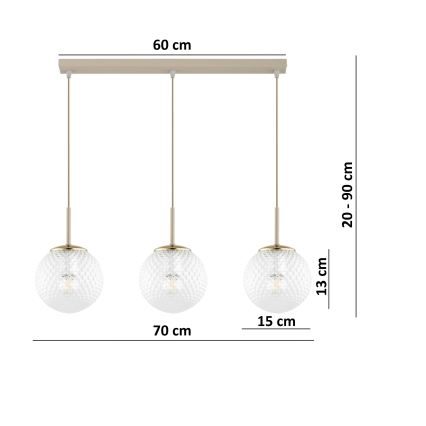 Brilagi - Lustru pe cablu STELLA 3xE27/60W/230V bej/auriu