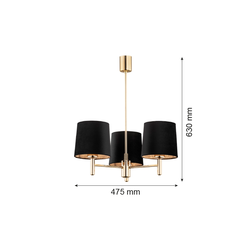 Brilagi - Lustru pe tijă MONTE 3xE27/60W/230V negru/auriu