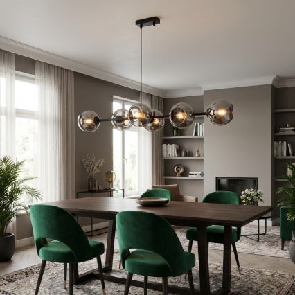 Brilagi - Lustru suspendat pe cablu DIOR 6xE27/60W/230V negru/gri fumuriu