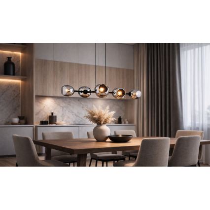 Brilagi - Lustru suspendat pe cablu DIOR 6xE27/60W/230V negru/gri fumuriu