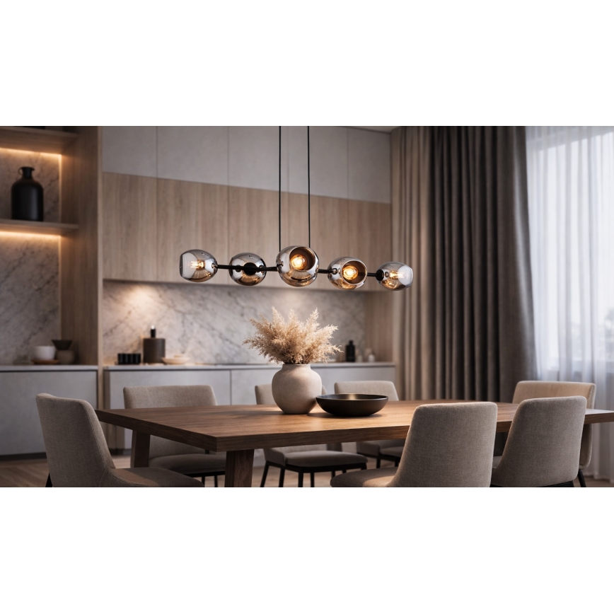 Brilagi - Lustru suspendat pe cablu DIOR 6xE27/60W/230V negru/gri fumuriu