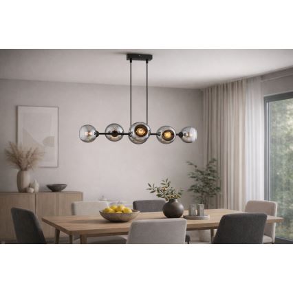 Brilagi - Lustru suspendat pe cablu DIOR 6xE27/60W/230V negru/gri fumuriu