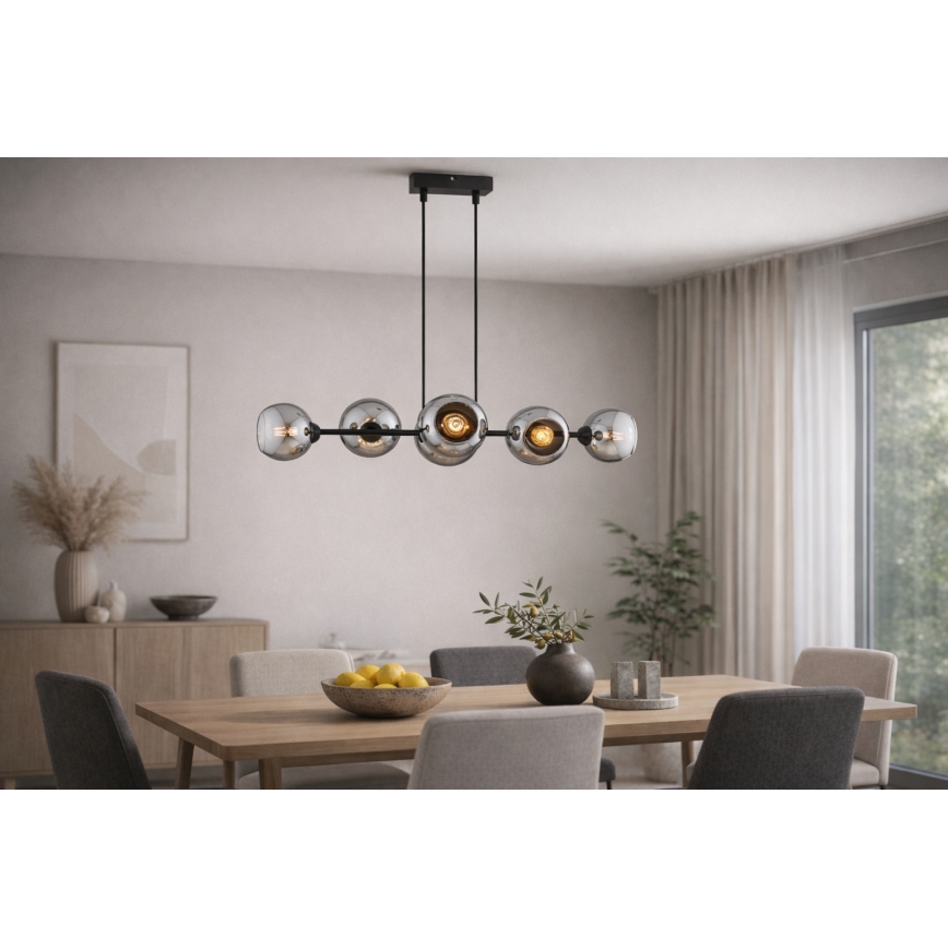 Brilagi - Lustru suspendat pe cablu DIOR 6xE27/60W/230V negru/gri fumuriu