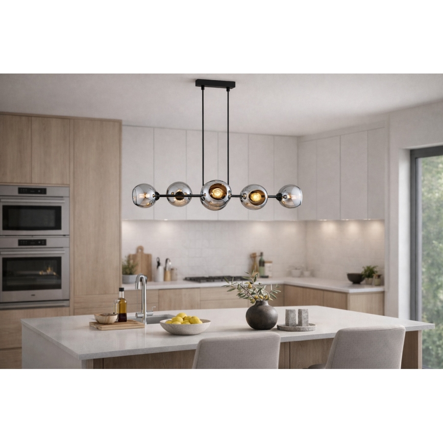 Brilagi - Lustru suspendat pe cablu DIOR 6xE27/60W/230V negru/gri fumuriu