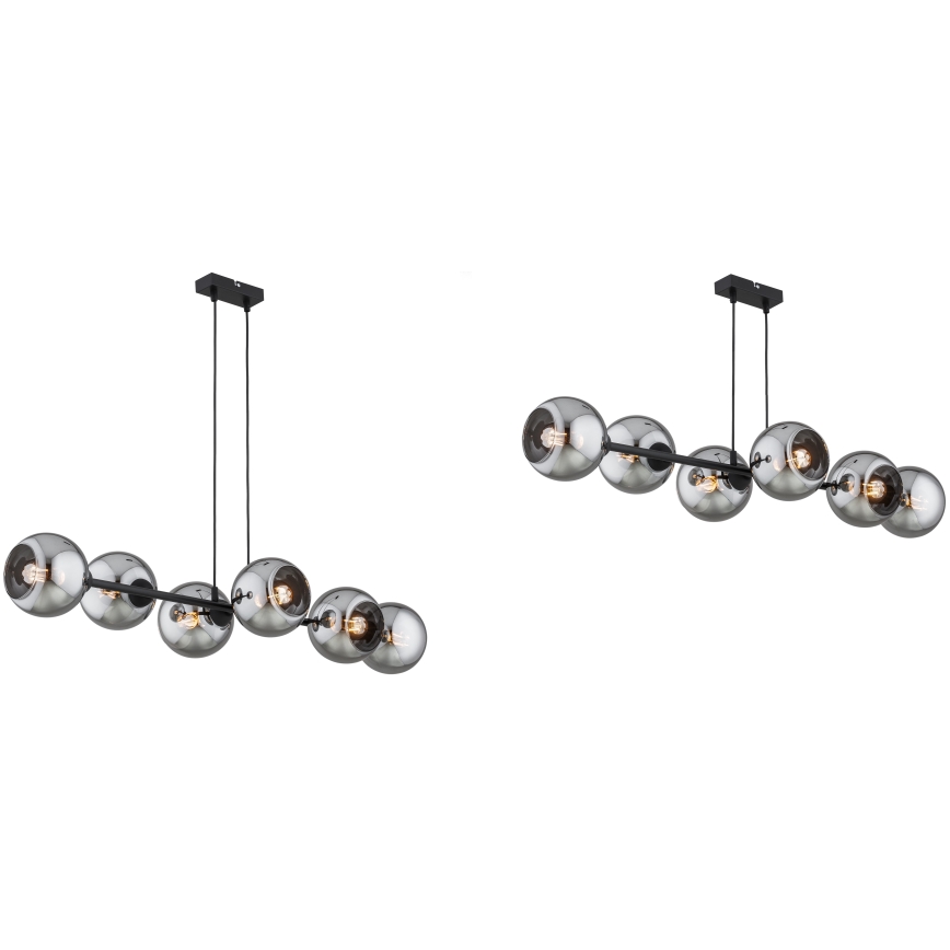 Brilagi - Lustru suspendat pe cablu DIOR 6xE27/60W/230V negru/gri fumuriu