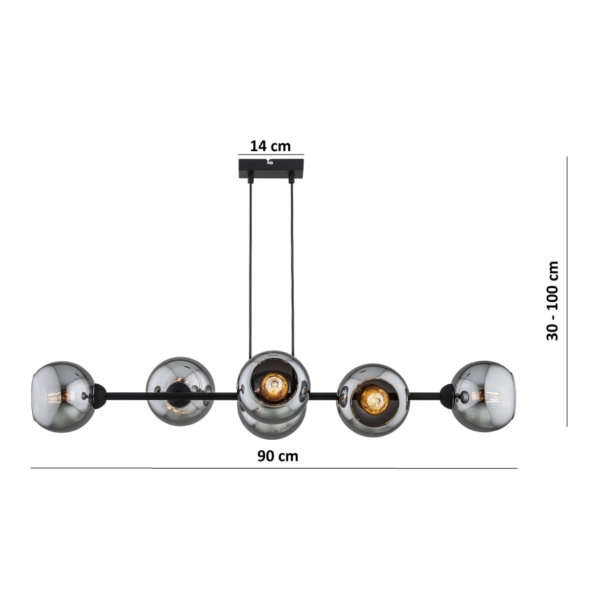 Brilagi - Lustru suspendat pe cablu DIOR 6xE27/60W/230V negru/gri fumuriu