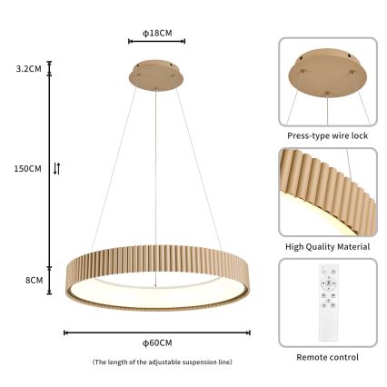 Brilagi - Lustră LED dimabilă suspendată pe cablu FALCON MODERN LED/54W/230V 3000-6500K Ø 60 cm bej + telecomandă