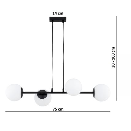Brilagi - Lustru suspendat pe cablu MILO 4xE27/60W/230V negru