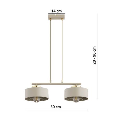 Brilagi - Lustru suspendat pe cablu SPRING 2xE27/60W/230V bej/auriu