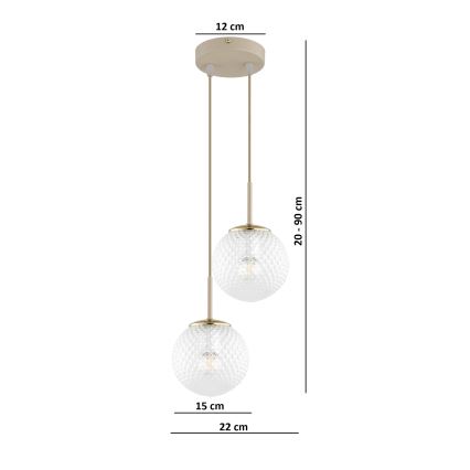 Brilagi - Lustru suspendat pe cablu STELLA 2xE27/60W/230V bej/auriu