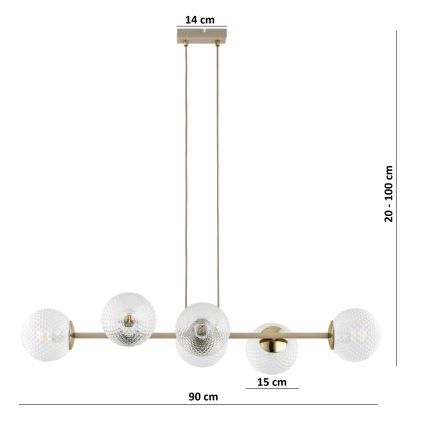 Brilagi - Lustru suspendat pe cablu STELLA 6xE27/60W/230V bej/auriu